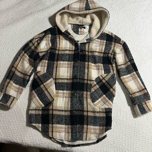 Design Lab Tan Plaid Barn Coat Casual Shacket size Large